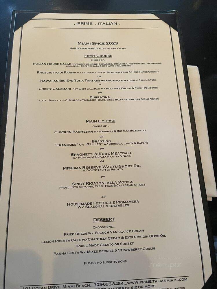 Prime Italian - Miami Beach, FL menu_pic