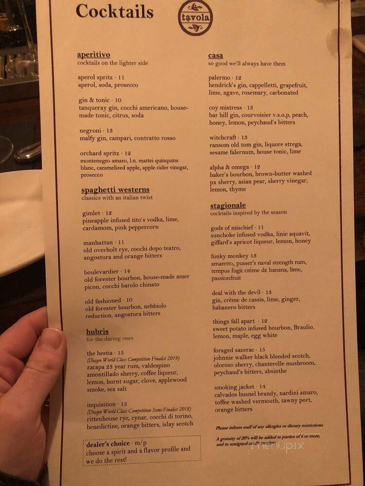 Tavola - Charlottesville, VA menu_pic