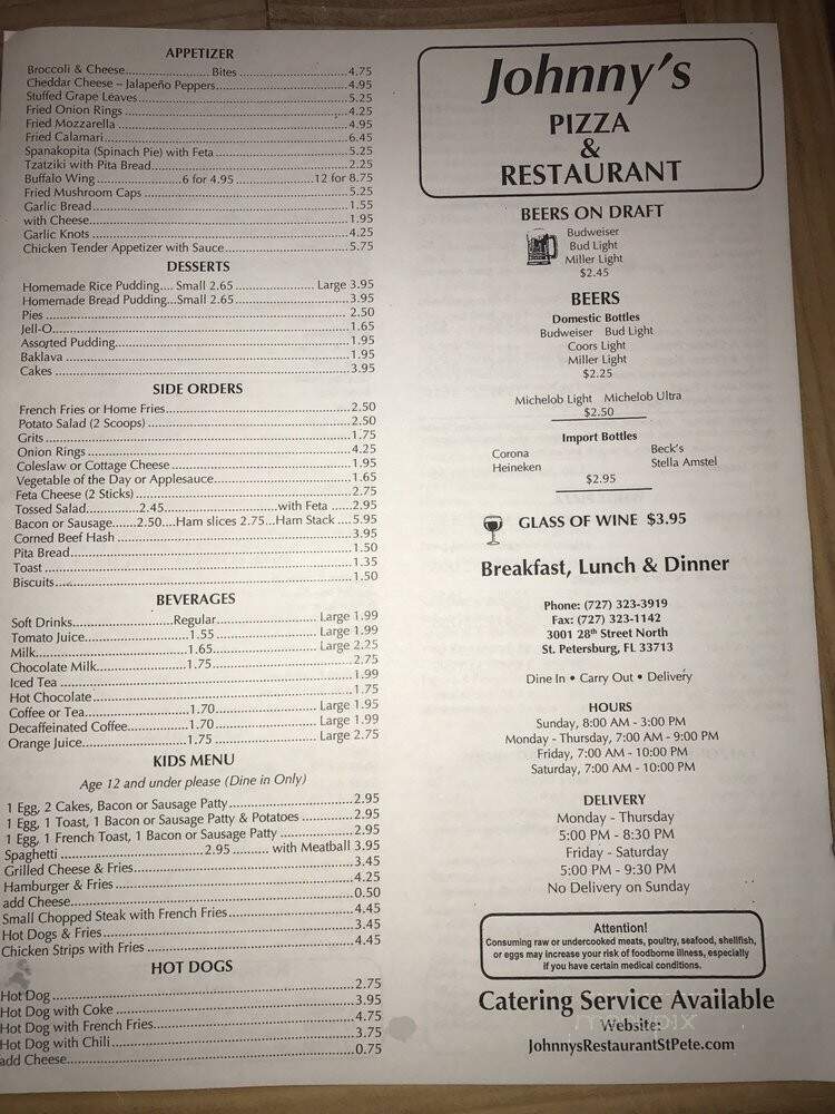 Johnny's Italian - St Petersburg, FL menu_pic