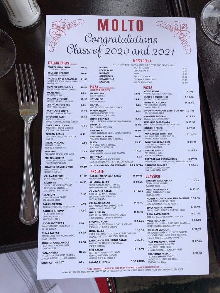 Pizzeria Molto Wine Bar - Fairfield, CT menu_pic