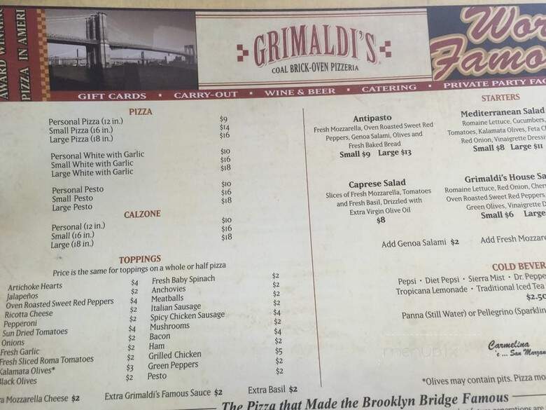 Grimaldi's Pizzeria - Gilbert, AZ menu_pic