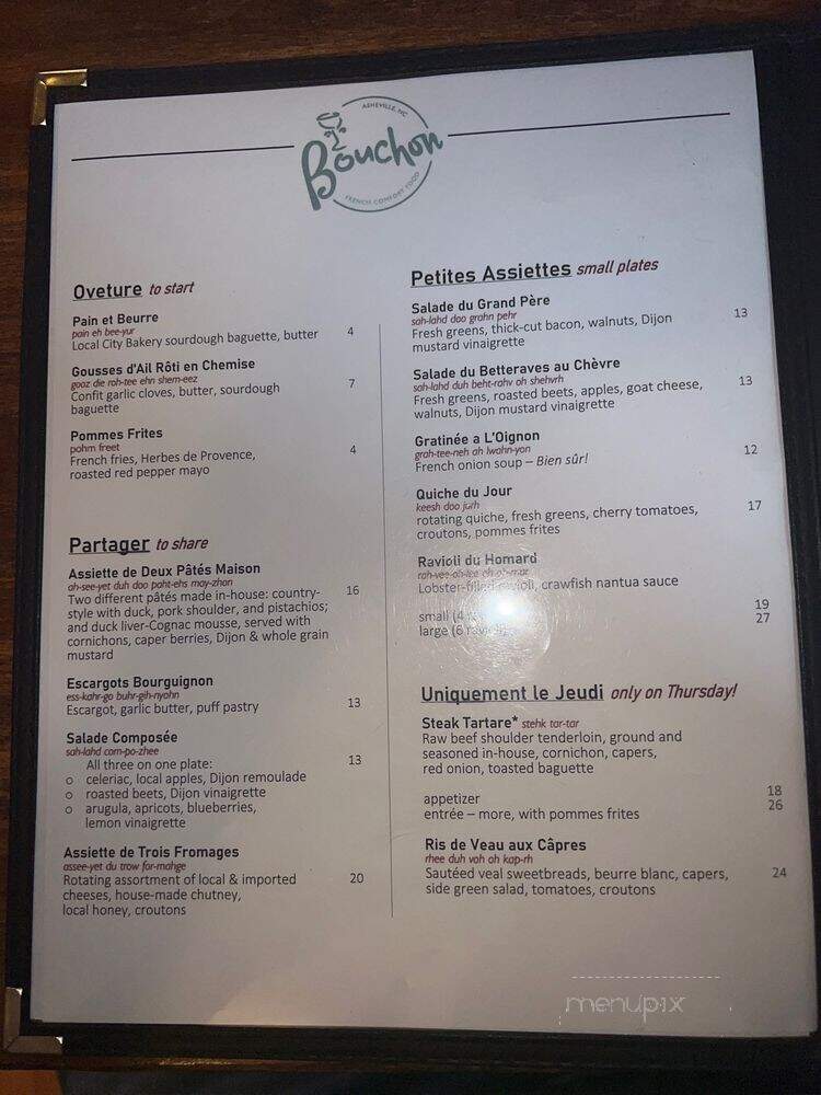 Bouchon French Bistro - Asheville, NC menu_pic
