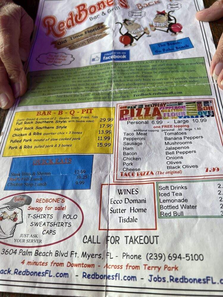 Redbone's Steak House & Saloon - Fort Myers, FL menu_pic
