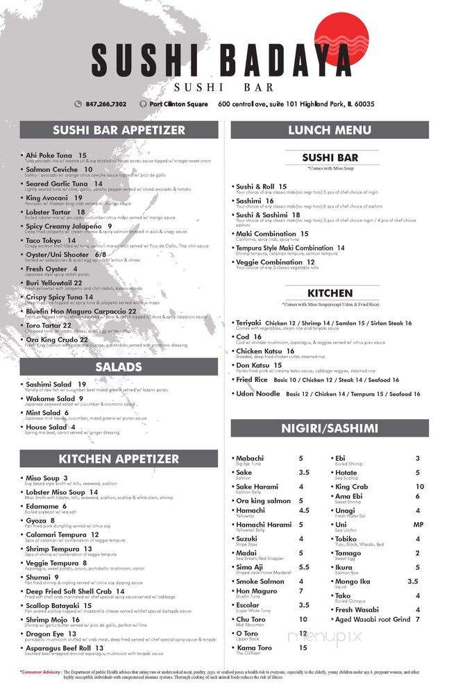 Sushi Badaya - Highland Park, IL menu_pic