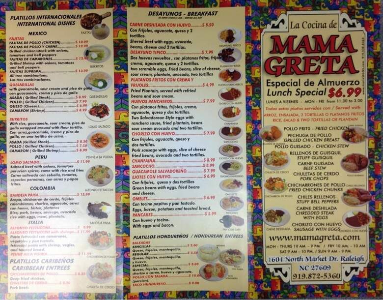 La Cocina de Mama Greta - Raleigh, NC menu_pic