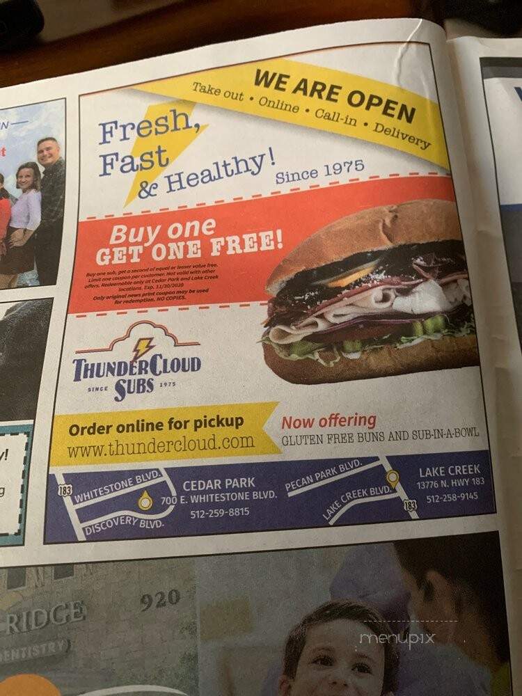 Thundercloud Subs - Cedar Park, TX menu_pic