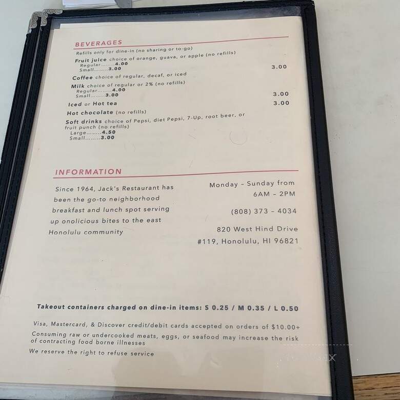 Jack's Good Eats - Honolulu, HI menu_pic