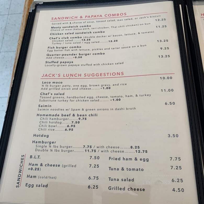 Jack's Good Eats - Honolulu, HI menu_pic