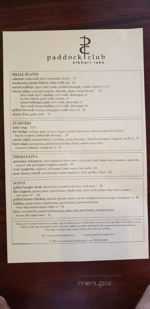 Paddock Club - Elkhart Lake, WI menu_pic