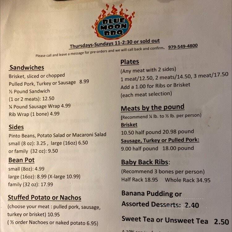 Blue Moon BBQ - Hearne, TX menu_pic