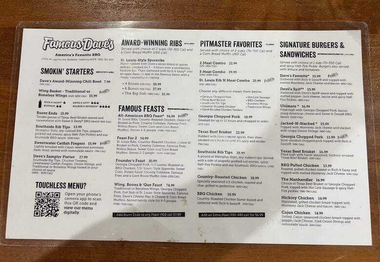 Famous Dave's BBQ - Redlands, CA menu_pic