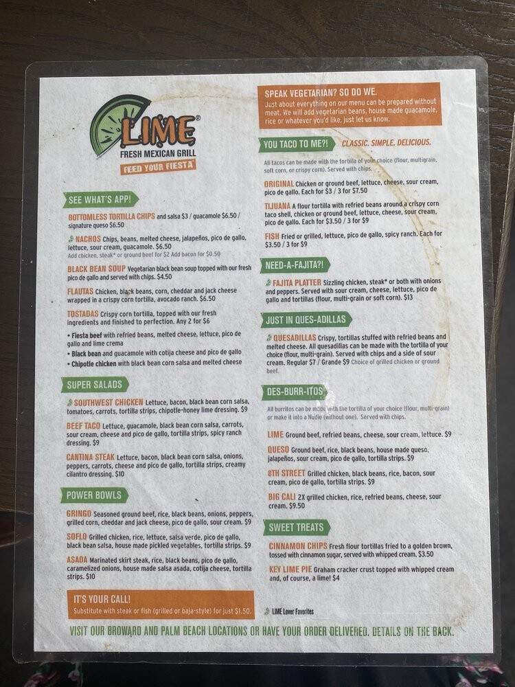 Lime Fresh Mexican Grill - Pembroke Pines, FL menu_pic