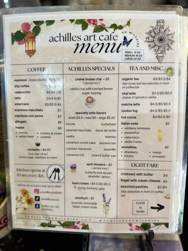 Achilles Art Coffee Shop - Orlando, FL menu_pic
