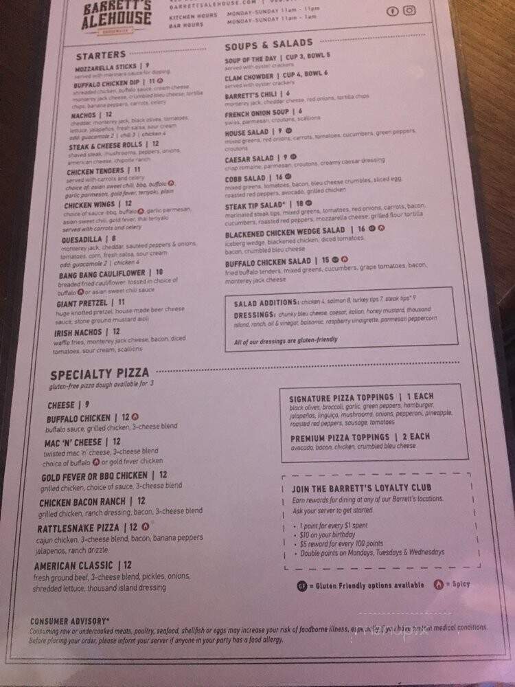 Barretts Ale House - Bridgewater, MA menu_pic