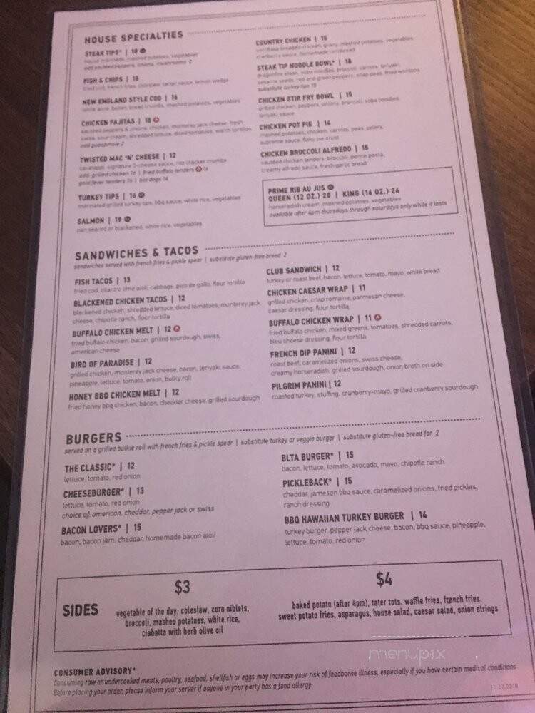 Barretts Ale House - Bridgewater, MA menu_pic