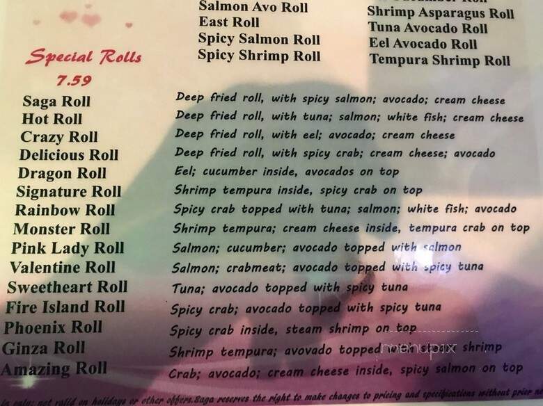 Saga Hibachi Steakhouse & Sushi Bar - Monroeville, PA menu_pic