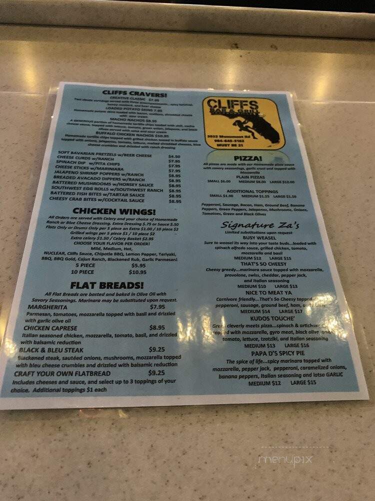 Cliff's Bar & Grill - Jacksonville, FL menu_pic