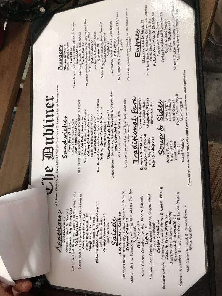 The Dubliner - New York, NY menu_pic