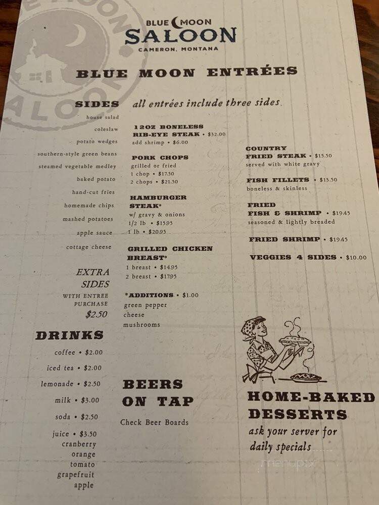 Blue Moon Saloon - Cameron, MT menu_pic