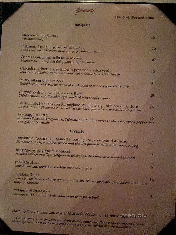 Giovanni Ristorante - Nashville, TN menu_pic