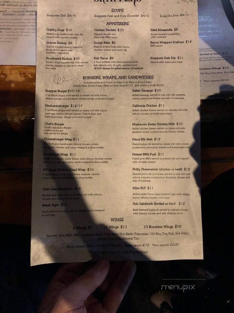 Snappers Bar & Grill - Mechanicsburg, PA menu_pic