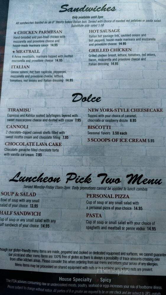 Aviva Brick Oven Pizzeria - Warrendale, PA menu_pic