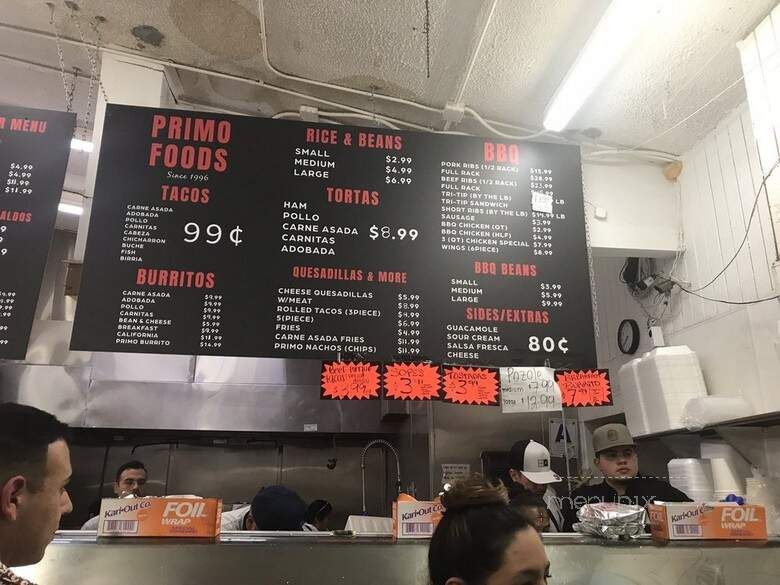 Primo Food Market - Vista, CA menu_pic