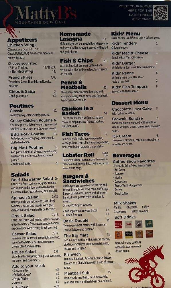 Matty B's Mountainside Cafe - Hart's Location, NH menu_pic