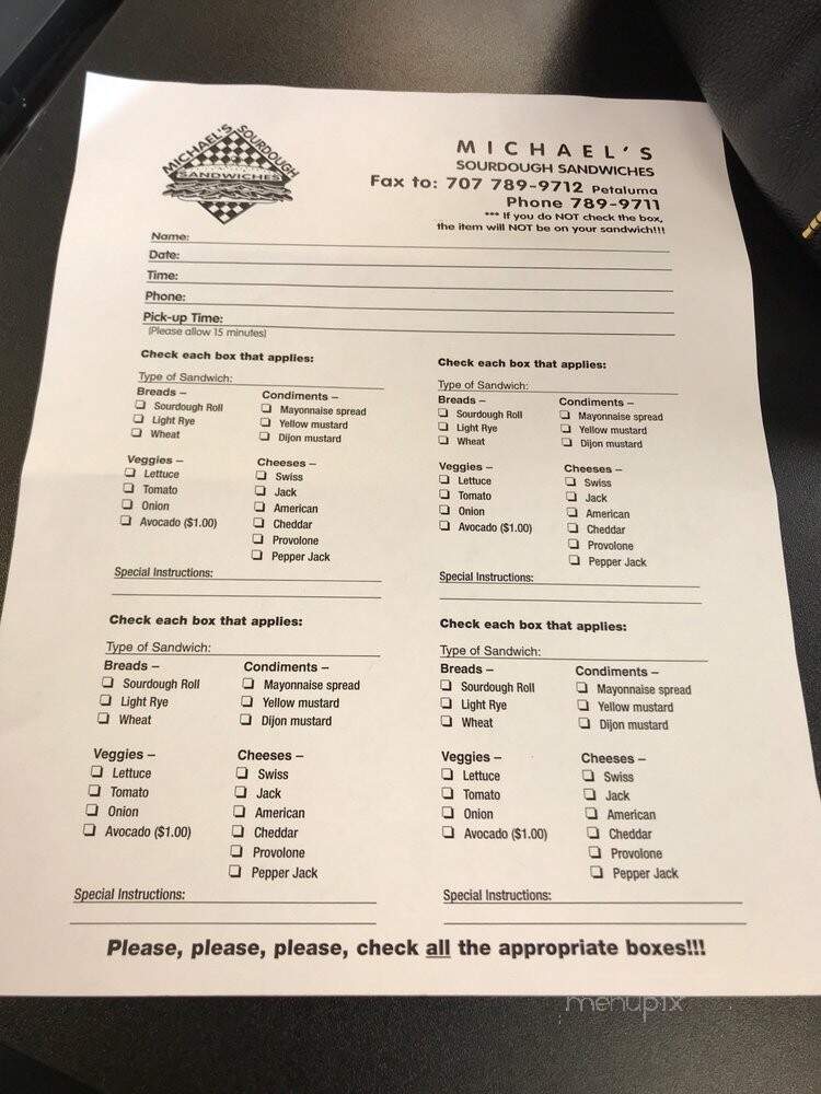 Michael's Sourdough Sandwiches - Petaluma, CA menu_pic