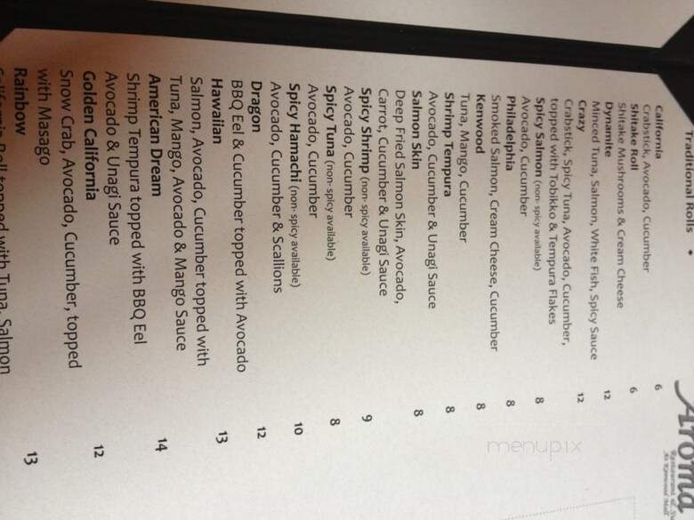 Aroma Restaurant and Sushi - Cincinnati, OH menu_pic