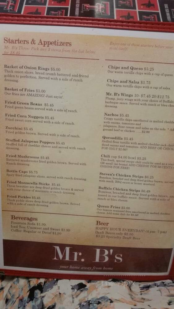 Mr. B's Burger Pub - Pantego, TX menu_pic