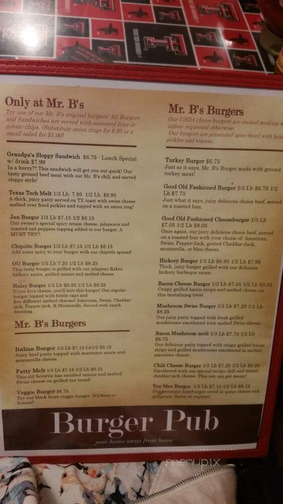 Mr. B's Burger Pub - Pantego, TX menu_pic