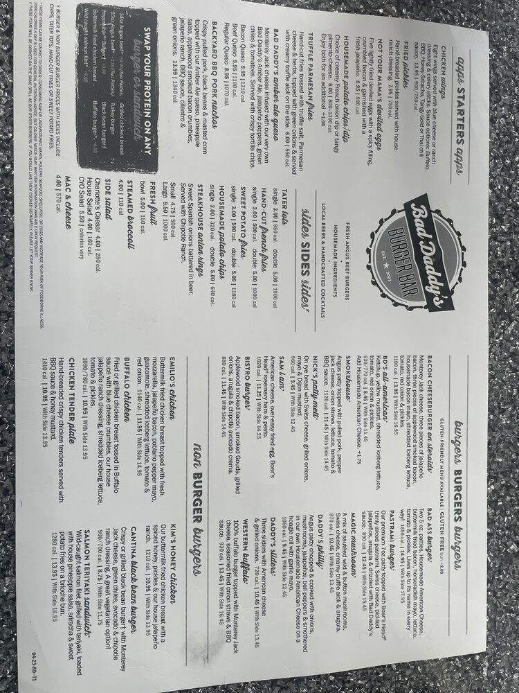 Big Daddy's Burger Bar - Charlotte, NC menu_pic