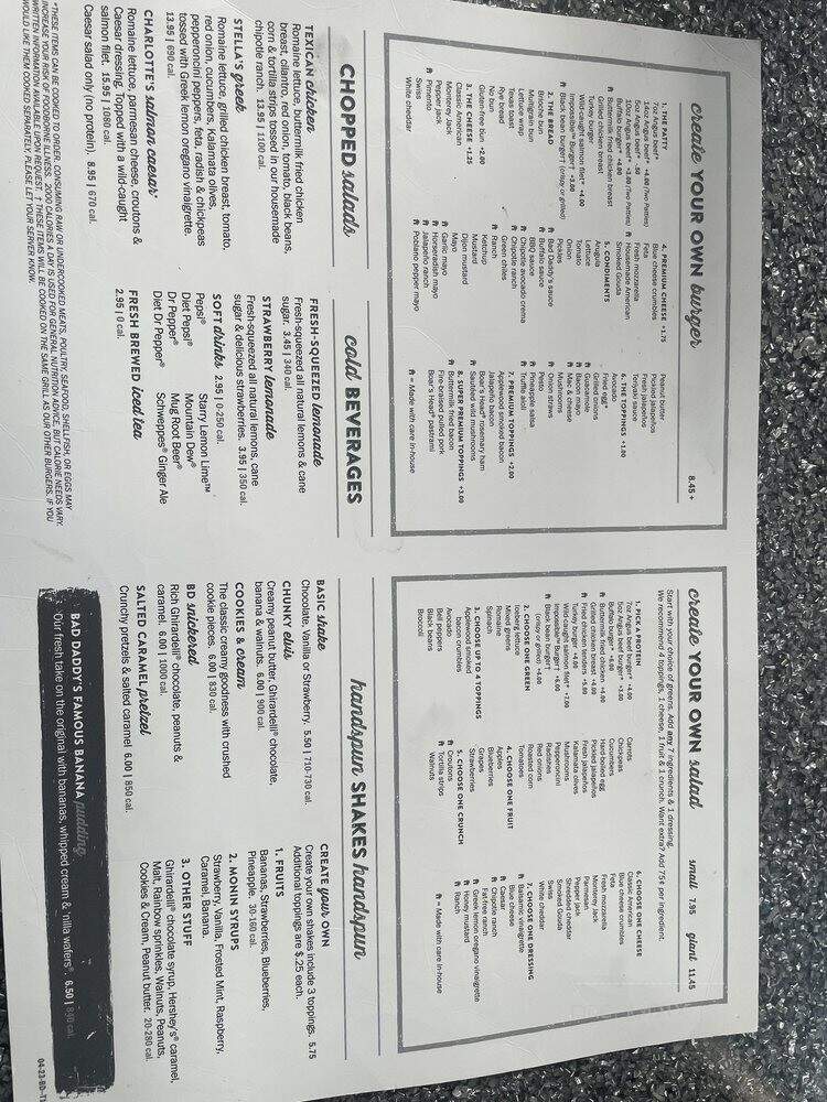 Big Daddy's Burger Bar - Charlotte, NC menu_pic