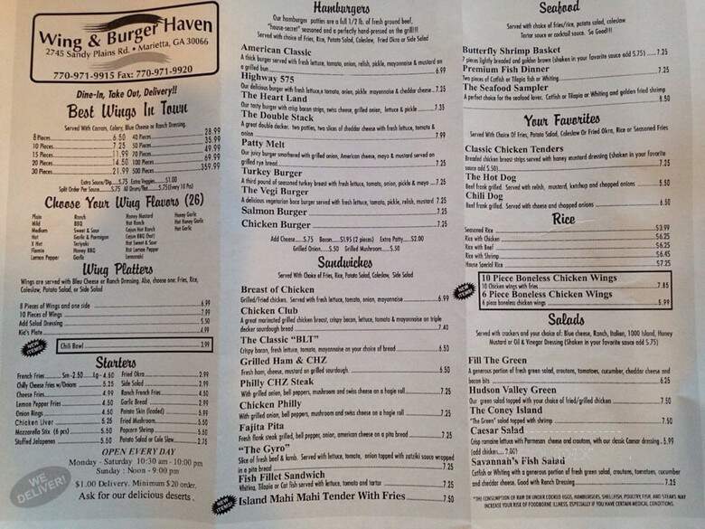 Wings & Burger Haven - Marietta, GA menu_pic