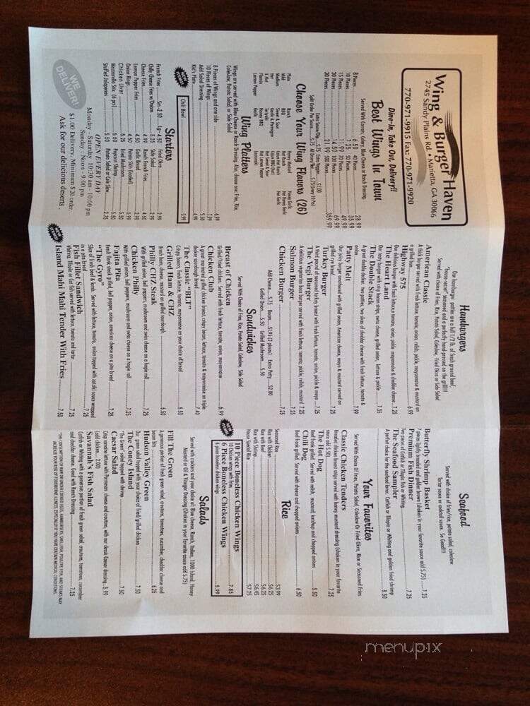 Wings & Burger Haven - Marietta, GA menu_pic
