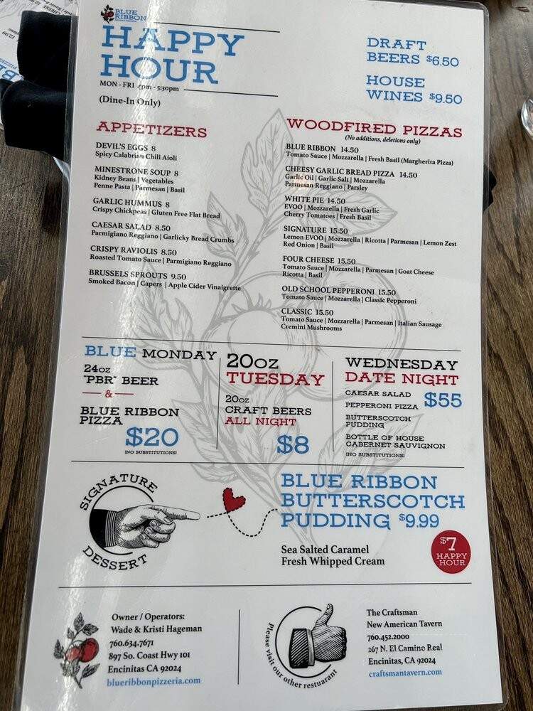 Blue Ribbon Artisan Pizzeria - Encinitas, CA menu_pic
