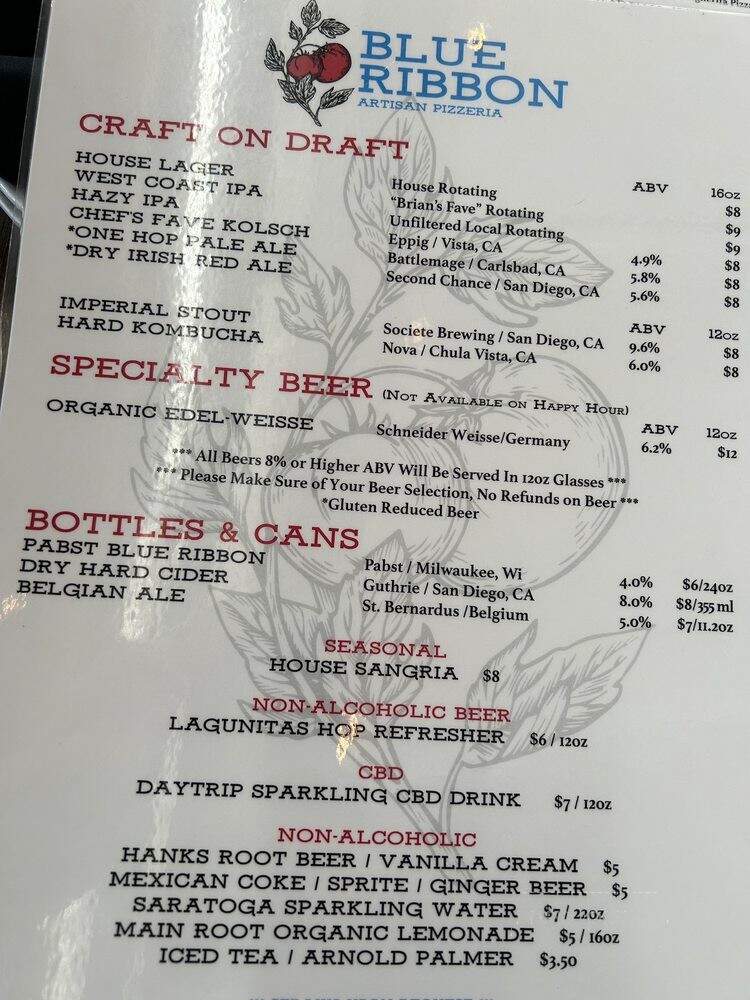Blue Ribbon Artisan Pizzeria - Encinitas, CA menu_pic