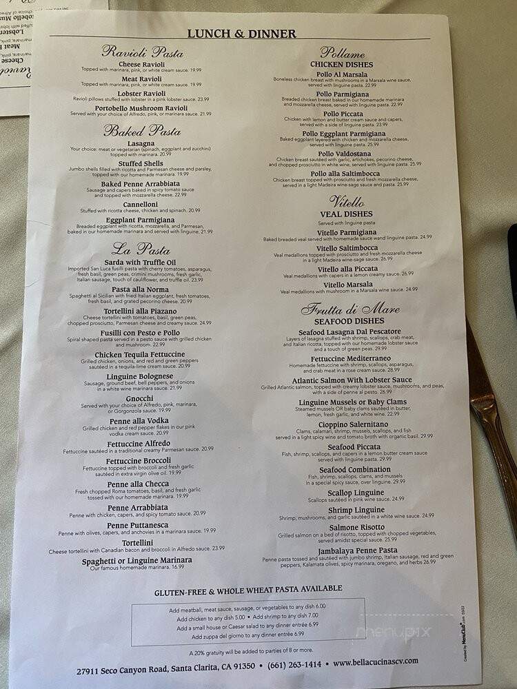 Bella Cucina - Santa Clarita, CA menu_pic