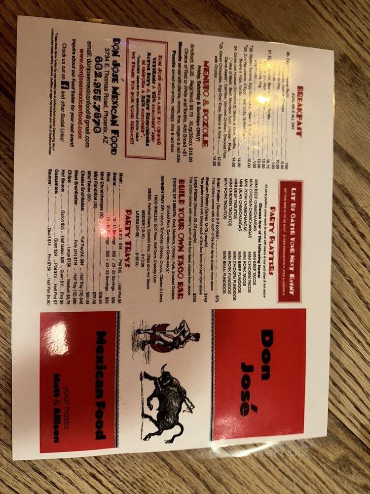 Don Jose Taqueria - Phoenix, AZ menu_pic