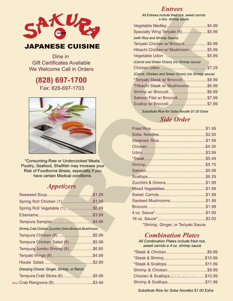 Sakuru Japanese Restaurant - Hendersonville, NC menu_pic