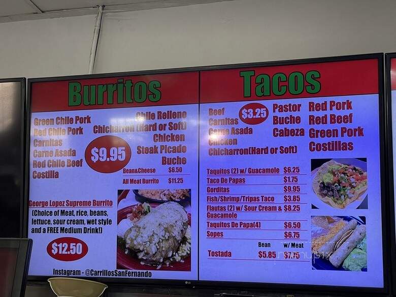 Carillo's Tortilleria - San Fernando, CA menu_pic