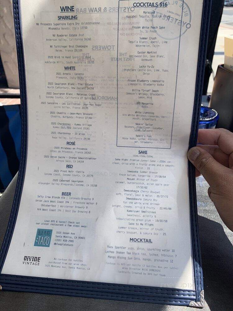Blue Plate Oysterette - Santa Monica, CA menu_pic