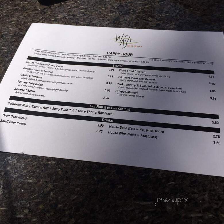 Izakaya Wasa Sushi - Irvine, CA menu_pic