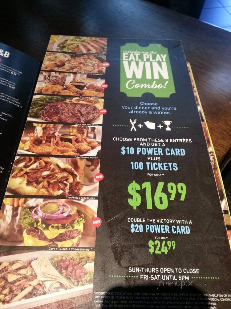 Dave & Buster's - Dallas, TX menu_pic