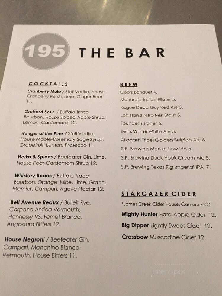 Restaurant 195 - Southern Pines, NC menu_pic