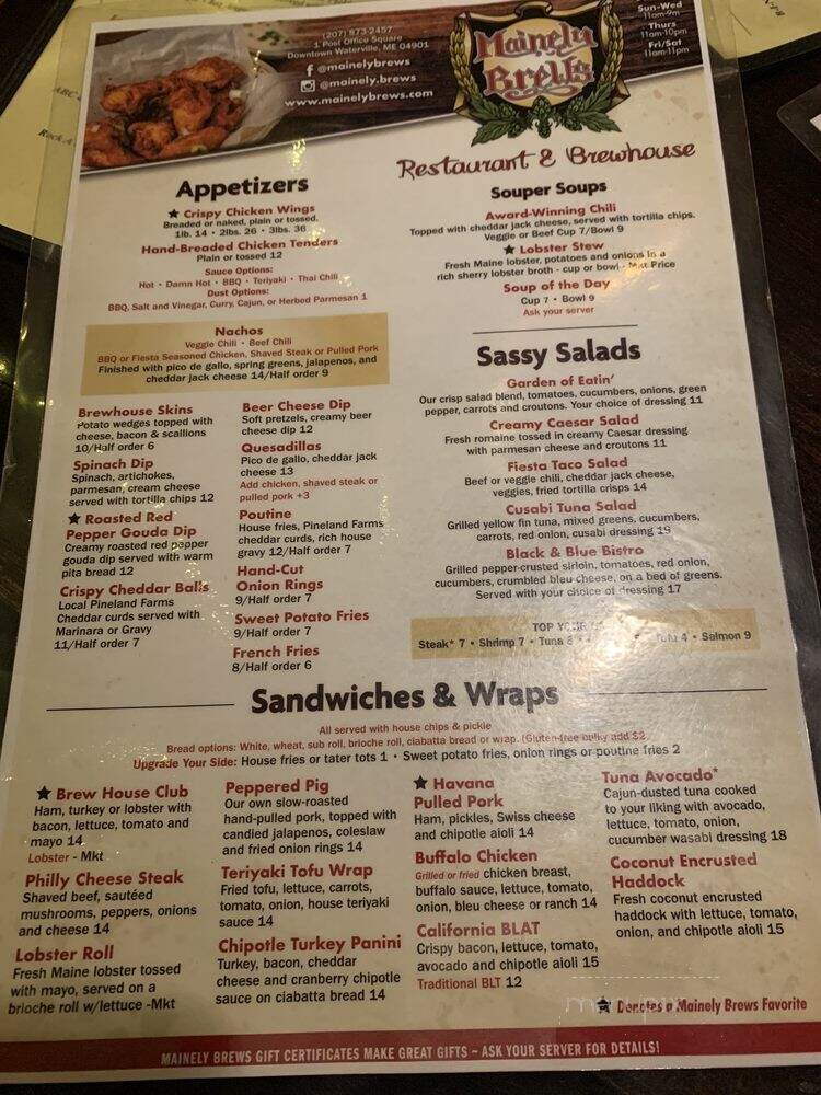 Mainely Brews Tavern - Waterville, ME menu_pic