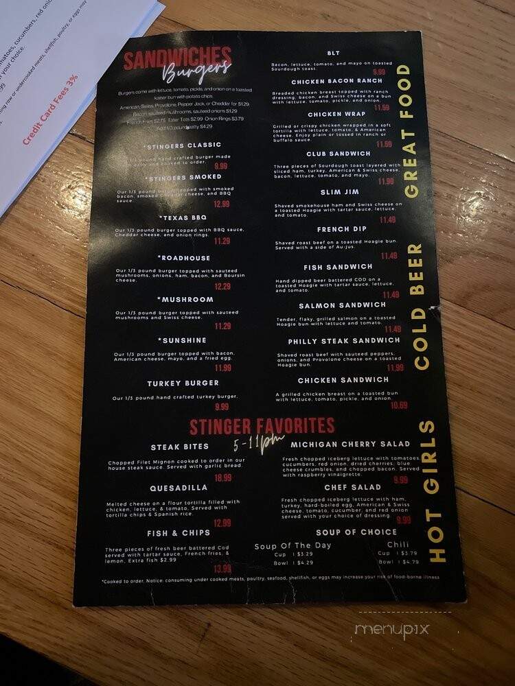 Stinger's Bar & Grill - Wixom, MI menu_pic
