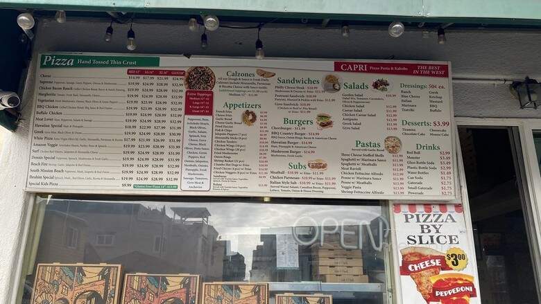 Capri Pizza & Pasta - San Diego, CA menu_pic