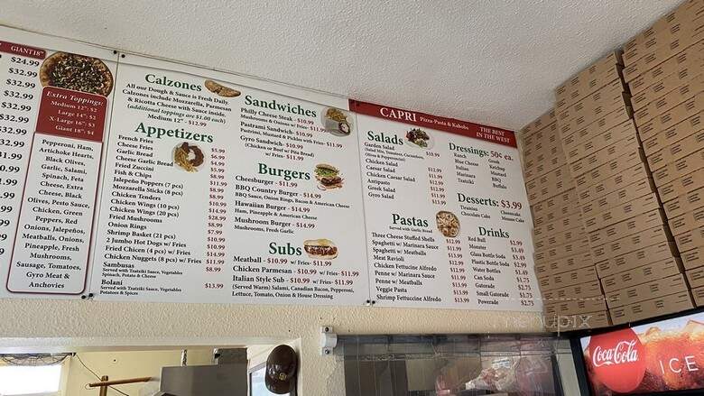 Capri Pizza & Pasta - San Diego, CA menu_pic